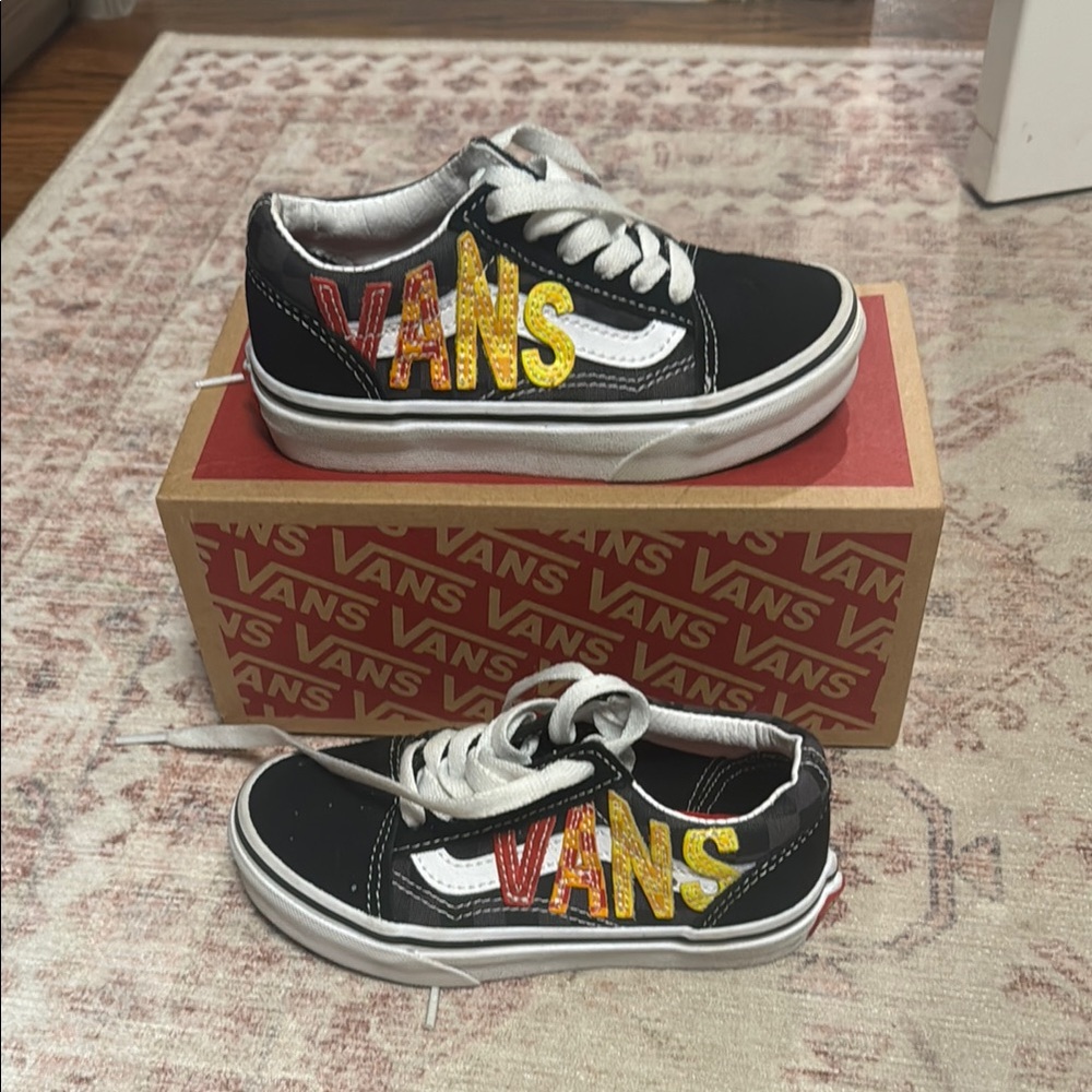 Vans Kids Black Sneakers with Colorful Logo